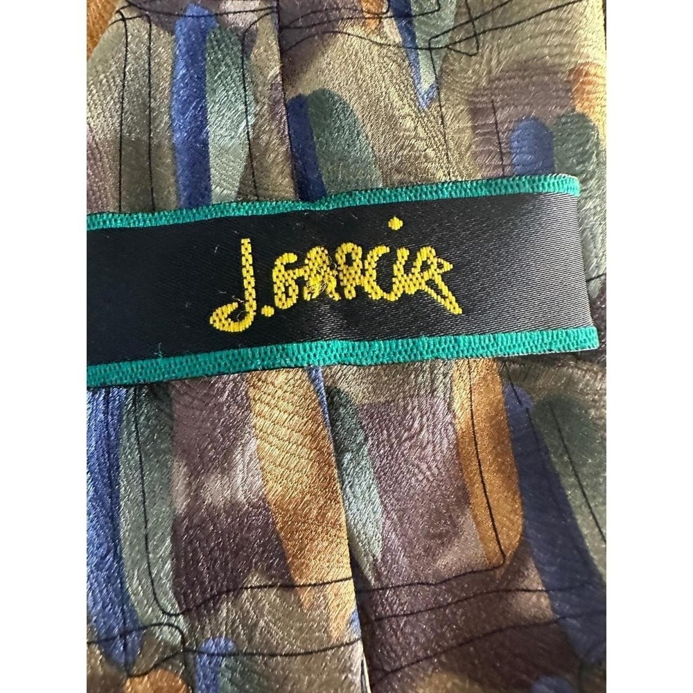 J. Garcia Red Meadow Collection 35 Silk Necktie Abstract Geometric Green Blue